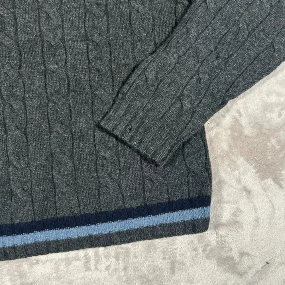 VTG Brooks Brothers 346 V-Neck Sweater Men XL Gray Lambswool Cashmere Cable Knit